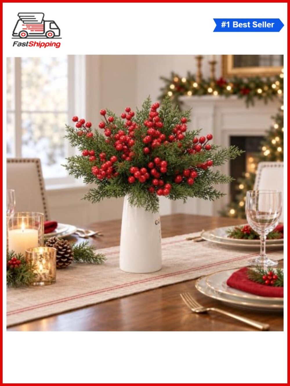 🎅 128 Pc Artificial Pine & Berry Stems Set Christmas Tree Wreath Garland - Picture 2 of 5